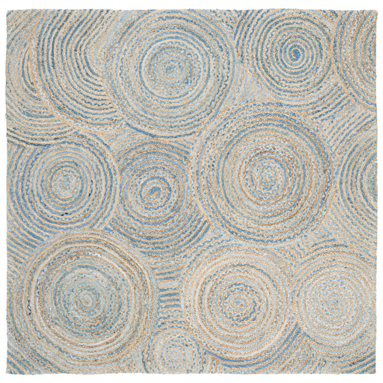 Abhay Hand Woven Jute/Chindi Geometric Rug in Blue/Gray