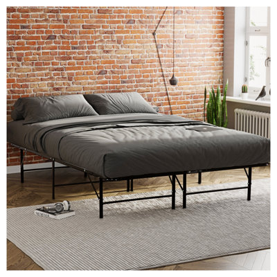 Structure de lit plateforme grand en métal avec rangement sous le lit - sommier robuste, sans sommier, base de lit de style industriel noir