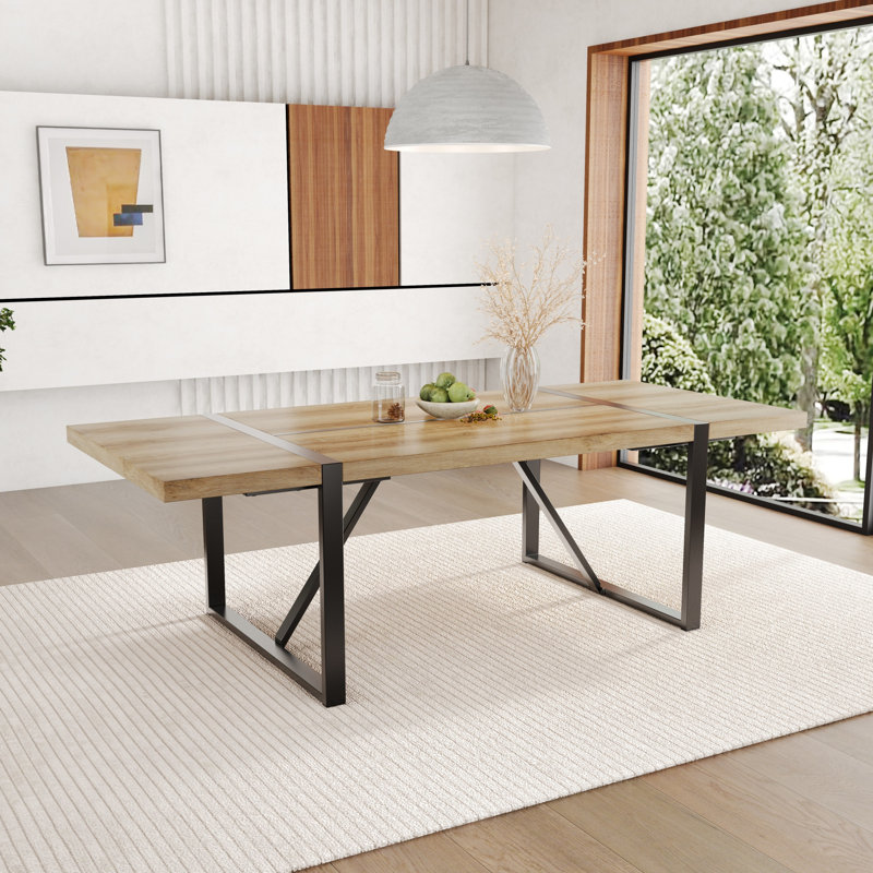 Table de salle à manger en bois 87 po avec pieds en métal noyer, Bois naturel