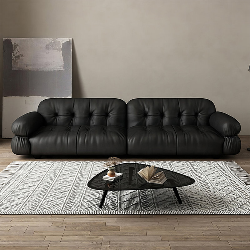 Black Faux Leather Modular Sofa cushion couch, 30.31" H x 110.24" W x 39.37" D, 4, Black