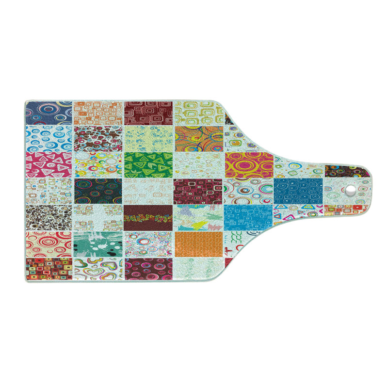 Ambesonne Colourful Tempered Glass Cutting Board Patchwork Retro Style Multicolor
