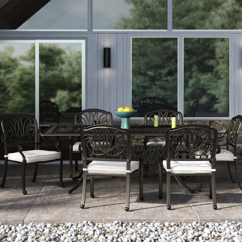 6 repas d'extérieur avec coussins de style moderne - aluminium gris foncé + blanc élégant en aluminium toutes saisons, eau