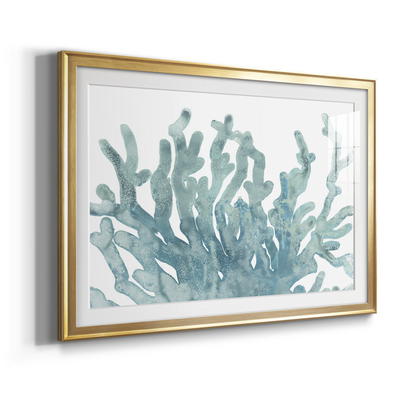 " Blue Macro Coral III " Painting Print, Gold, 30.5" W  x 42.5" H  x  1" D