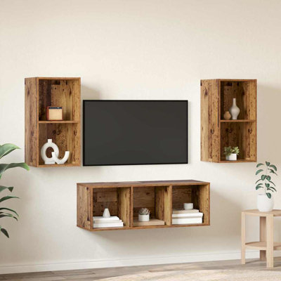TV Cabinet Set Wall-Mounted 3 Pcs 37 X 37 X 107 Cm
