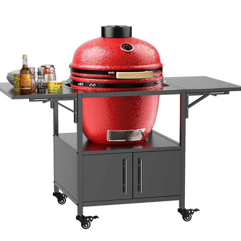 Table de barbecue extérieure pour la cuisson de gros œufs, structure en métal avec deux surfaces pliantes, peut contenir des barbecues jusqu'à 21 pouces, fabrication en fer, outils de rangement spacieux, installation simple, mobile et