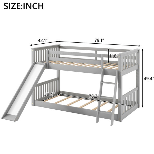 Latitude Run® Twin Over Bunk Bed With Convertible Slide And Grey Colour ...