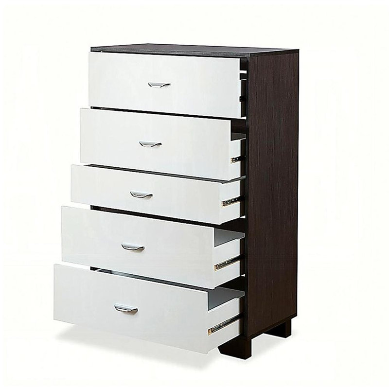 Armoire 5 tiroirs blanche et couleur café