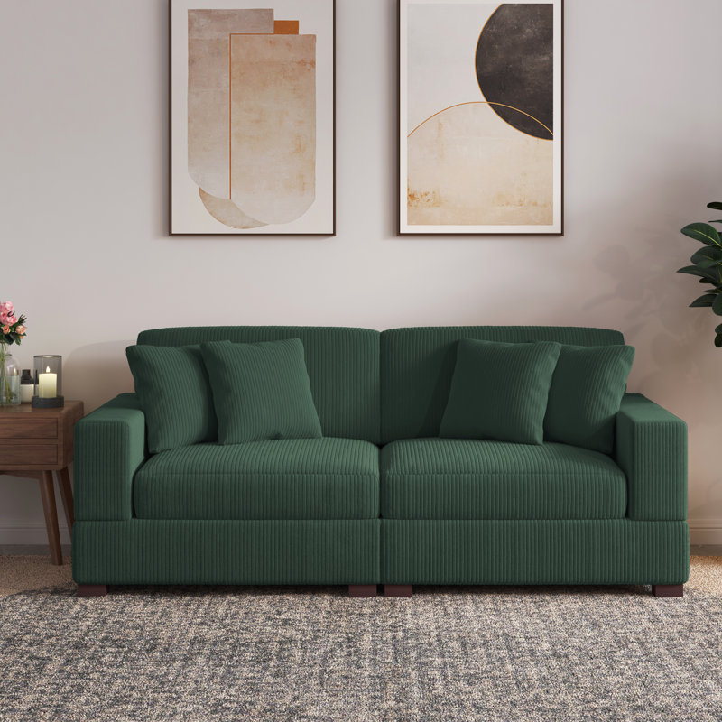 2 - Piece Upholstered Corduroy Modular Sectional Sofa with Pillow Back and Solid Wood Legs, Vert forêt