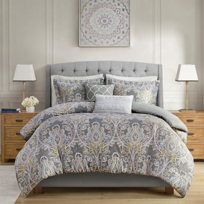 Housse de couette en coton pour très grand lit en gris avec matériaux et literie faits de tissus