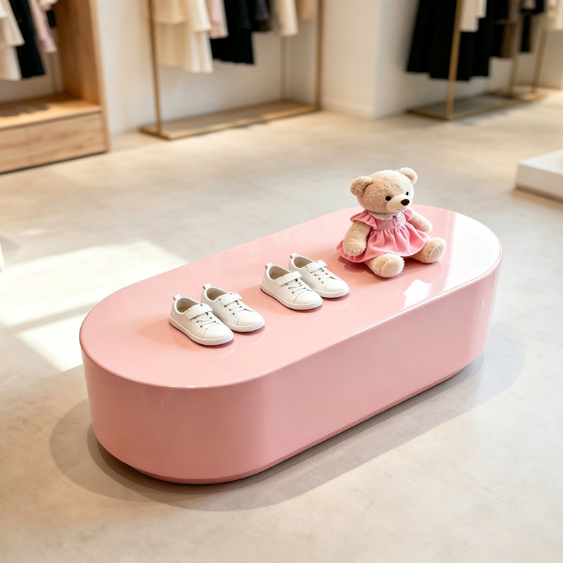 Table de présentation ovale rose, H 29,53 po x l 70,87 po x P 23,62 po