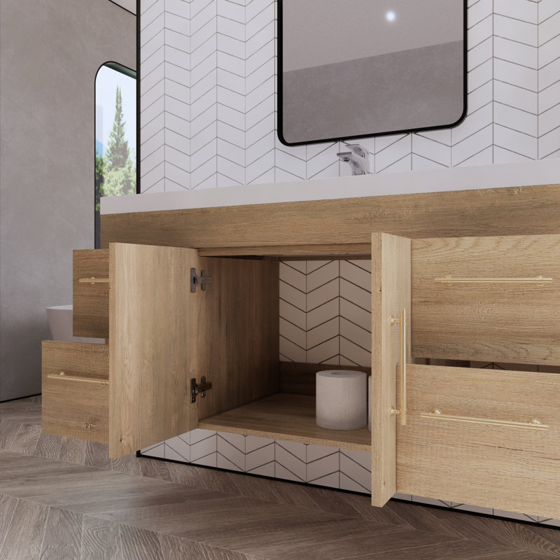 Ensemble de meuble-lavabo simple mural 47 po Bastos, Chêne