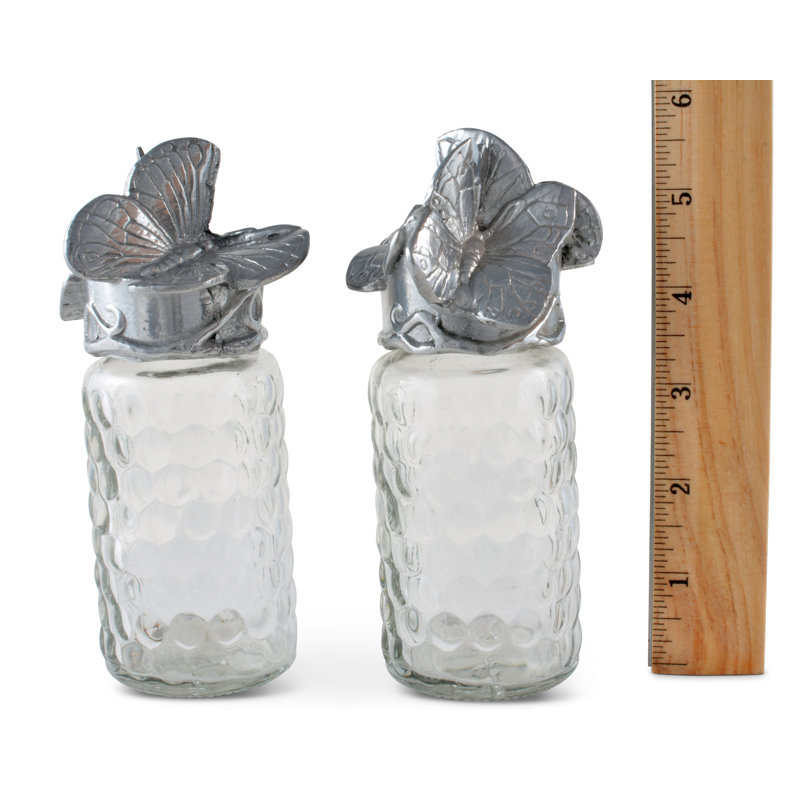 Butterfly Design Hand-Crafted Glass Salt and Pepper Set