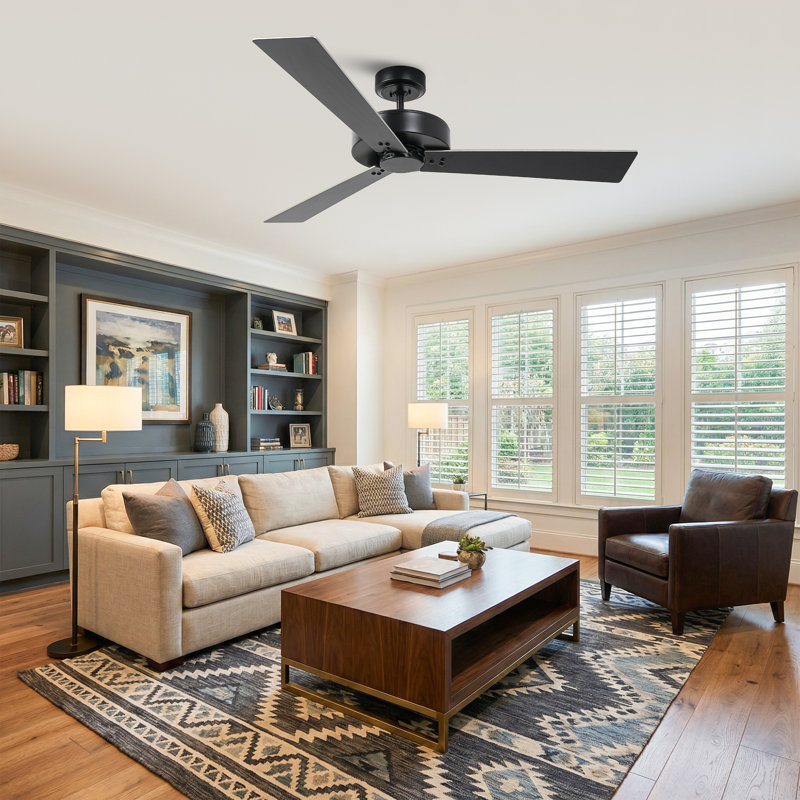 52" Modern Wall Control Propeller Ceiling Fan without Light, Double-Sided Blades, 4 Speeds Reversible DC Motor