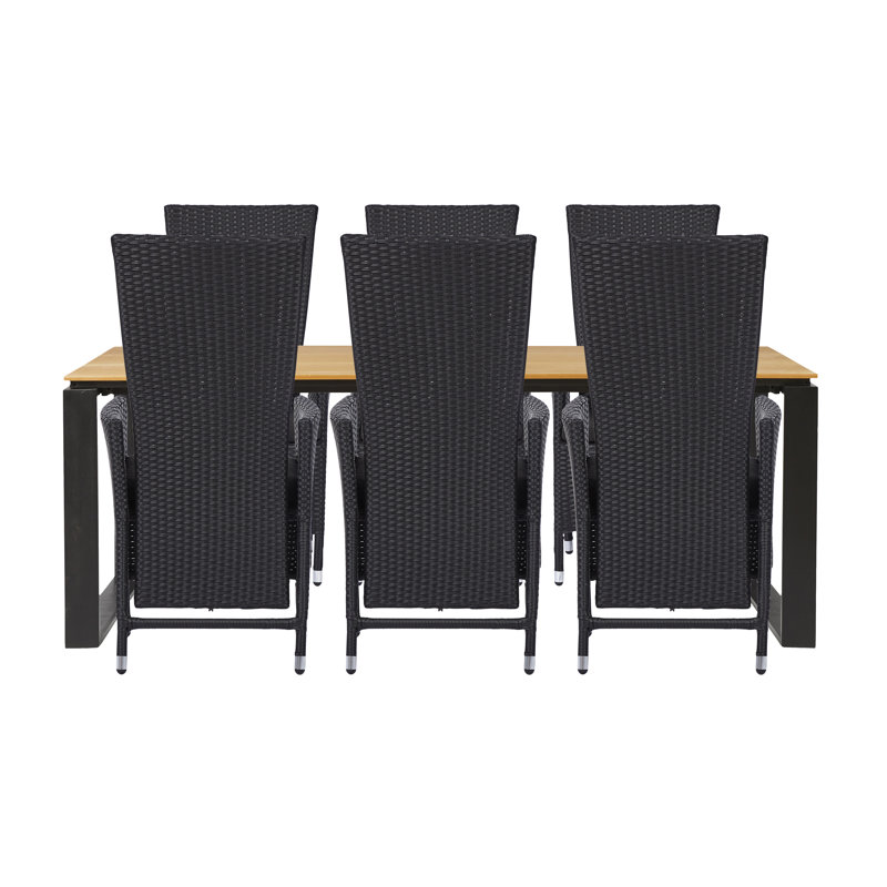 Mishell 6 - Person Wicker Patio Dining Set with Rectangular Table, Walnut