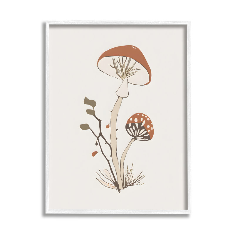 Bb-061 - Champignon minimaliste Amanita encadré sur bois, Giclée encadrée blanc bord de mer, H 20 po x l 16 po x P 1,5 po