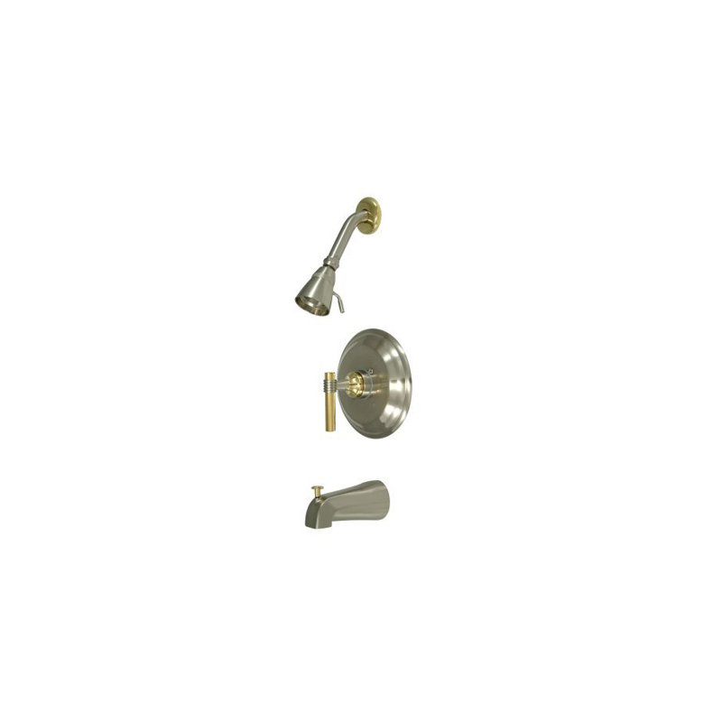 Milano Pressure Balanced Diverter Tub and Shower Faucet with Magellen Lever Handles, Brushed Nickel / Polished Brass