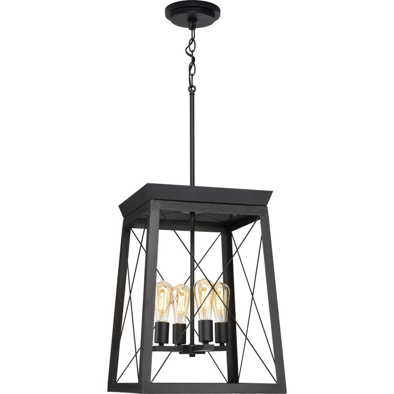 Lustre rectangulaire à 4 lumières Jamii-Leigh, Noir texturé