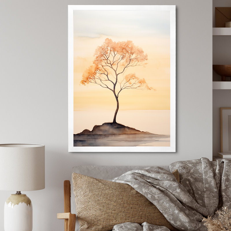 Beige silhouette du désert, beauté de la solitude, Cadre simple blanc, H 32 po x l 24 po x P 1 po