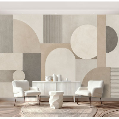 Papier peint adhésif à motifs géométriques abstraits, tons neutres, 175 cm (H) x 244 cm (L), amovible, en PVC, pour chambre, salon ou bureau.
