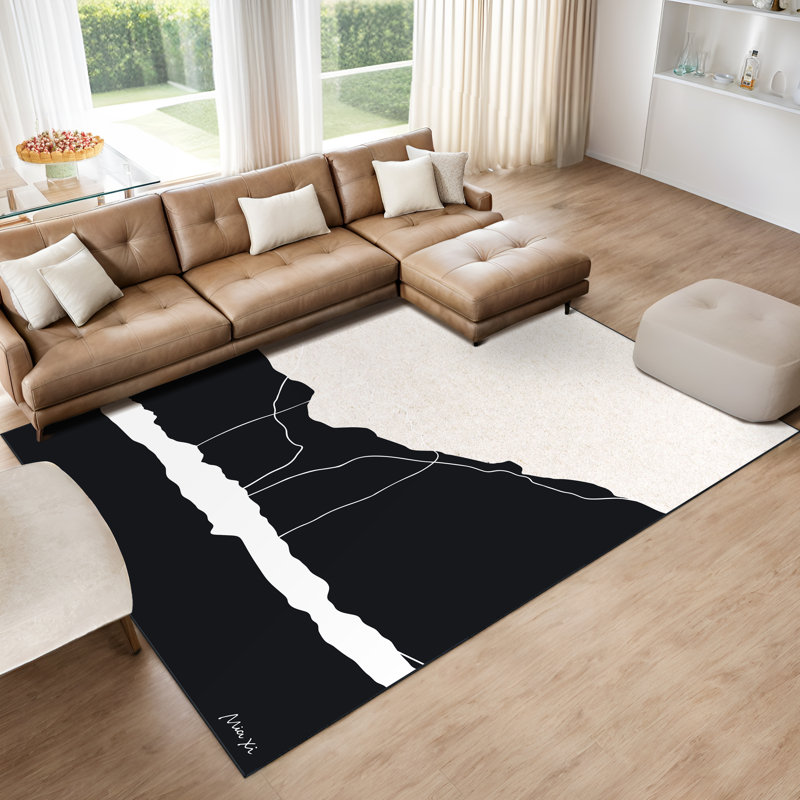 Tapis art abstrait lavable à la main 8 pi x 10 pi, douceur céleste avec envers antidérapant
