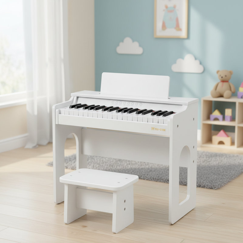 Jeu de musique en bois avec banc pour enfants, Blanc