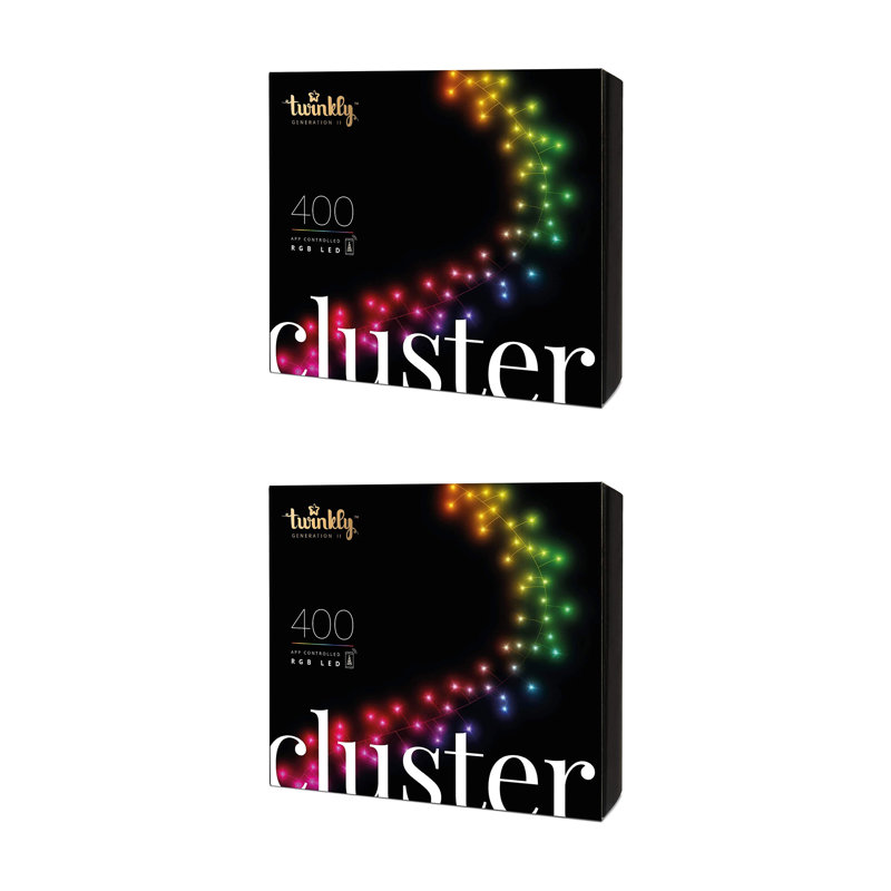 Twinkly 400 LED RGB Multicolor 19.5' Cluster Lights, Bluetooth Control (2 Pack)