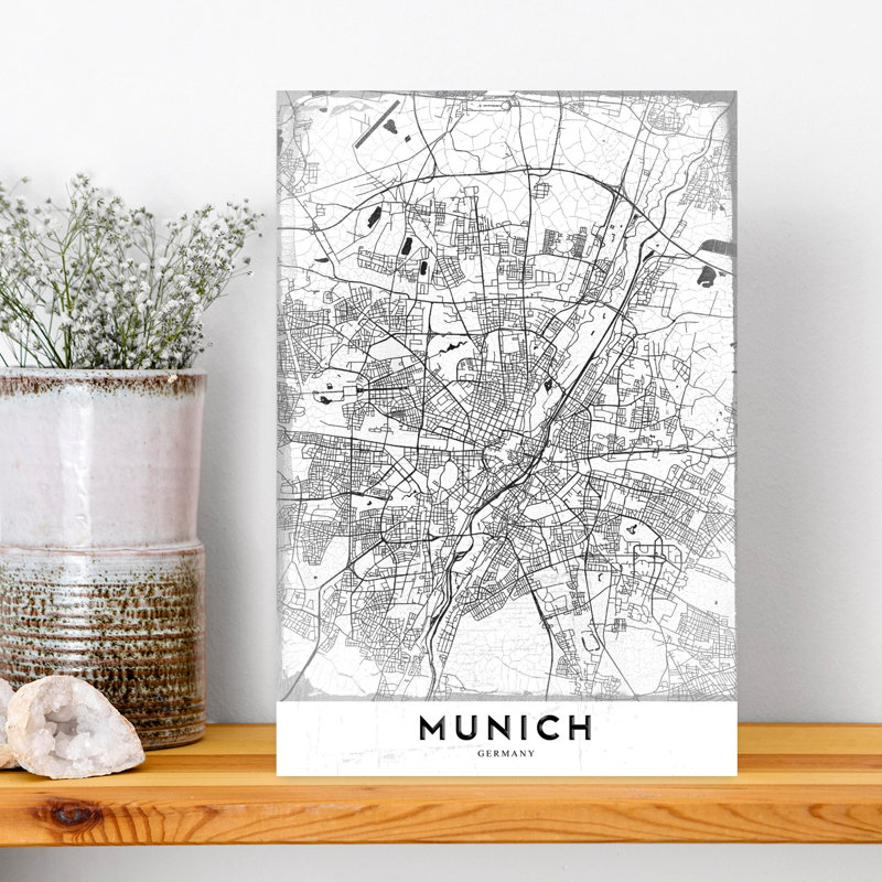 Carte de la ville de Munich - Art mural abstrait contemporain - Architecture urbaine, H 18 po x l 12 po