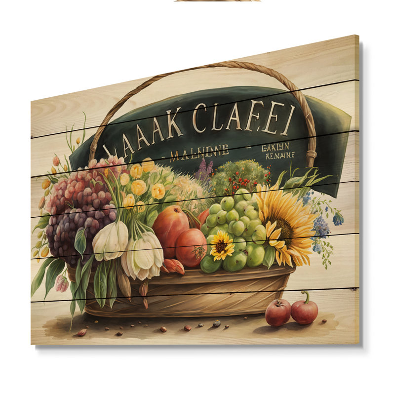 Fruit in Basket II - impression sur bois sans cadre, H 16 po x l 32 po x P 1 po