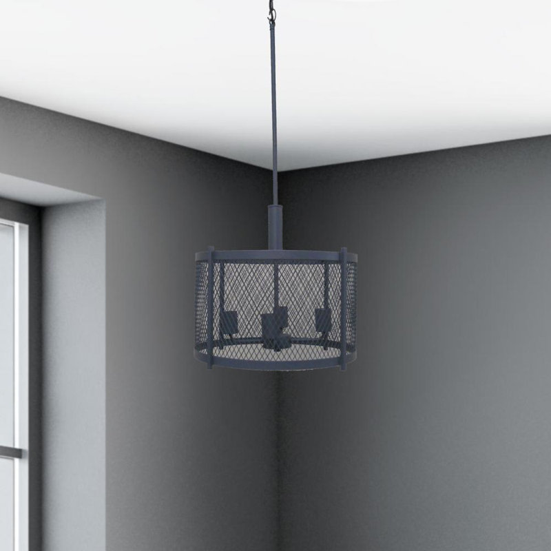 Luminaire suspendu tambour 4 lumières Glen, Gris foncé