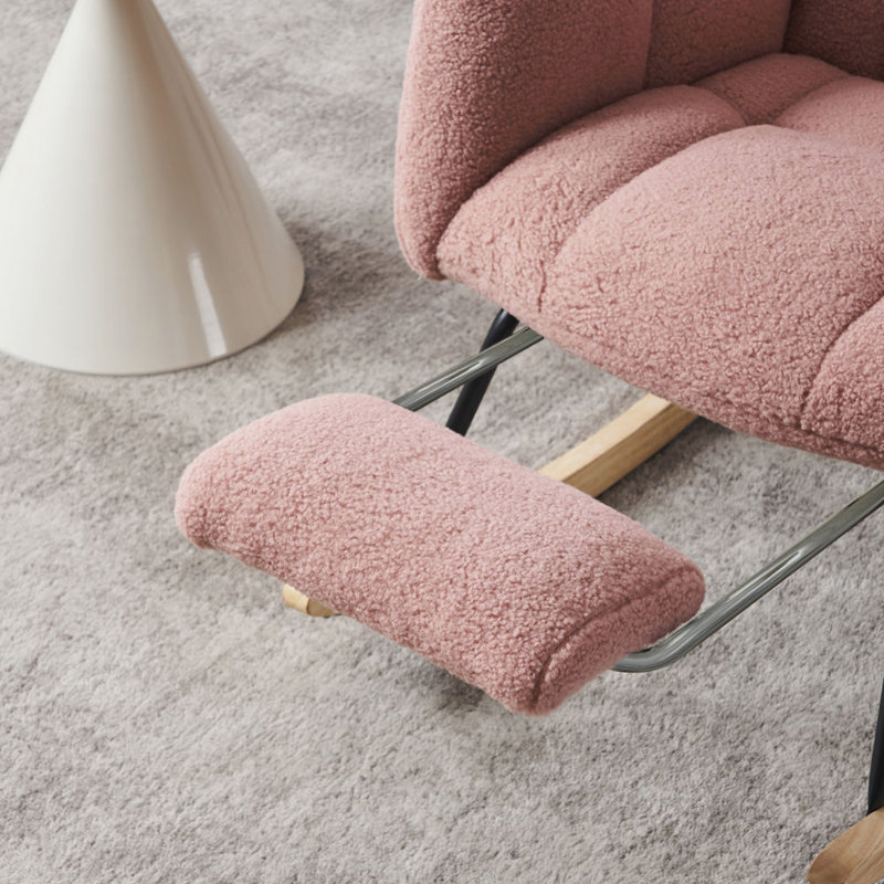 Fauteuil oscillant berçant en tissu avec coussins et repose-pieds Teddy, Rose