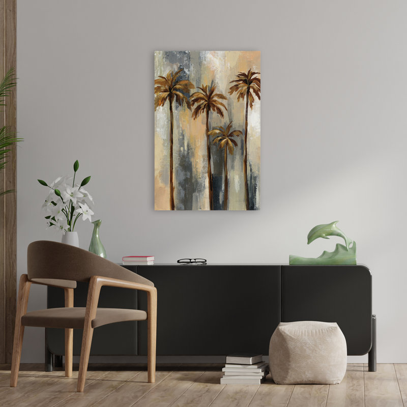 Palmiers II - abstrait noir brun gris, H 36 po x l 24 po