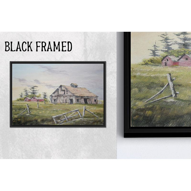 Toile imprimée: Barn Landscape Farmhouse Art, 1P BlackFramedCanves, 63,1 po de hauteur x 114,2 po de largeur