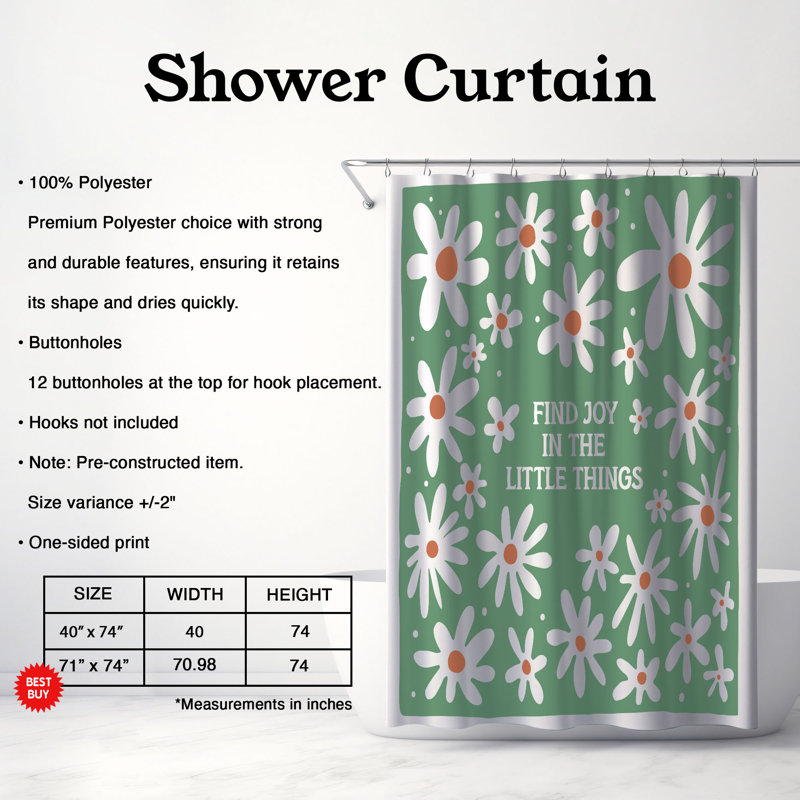 Rideau de douche 1 pièce Spirit Flower, H 74 po x l 71 po