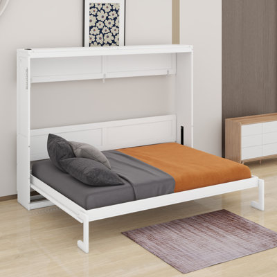 Modern Side-Folding Murphy Bed With Trendy Printed Pattern, LED Under-Bed Lighting And Built-In USB Outlet