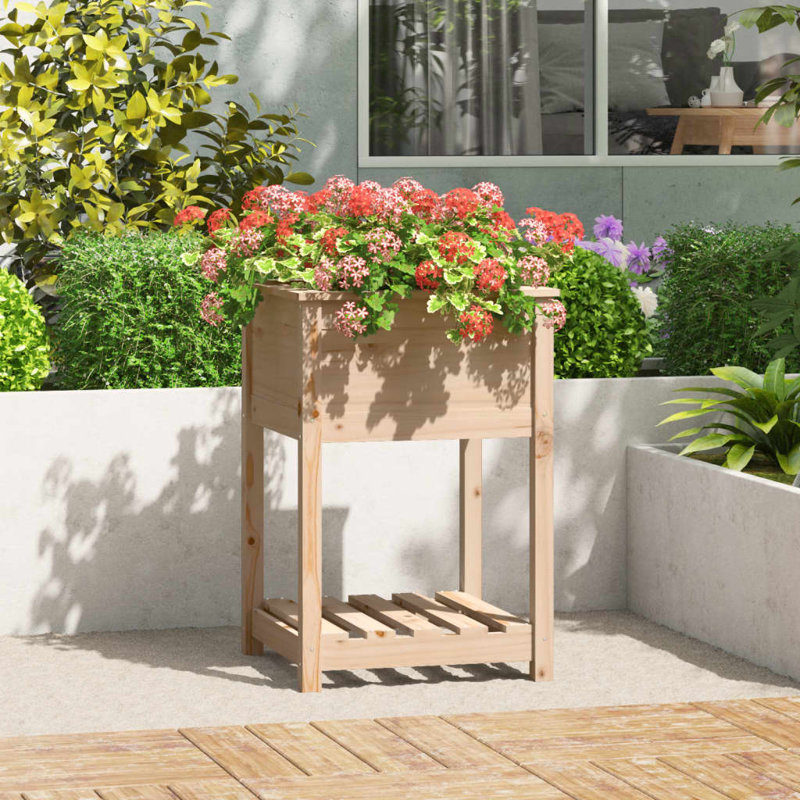 Aalap Wood Raised Garden Bed, Natural Brown, 81cm H x 54cm W x 54cm D