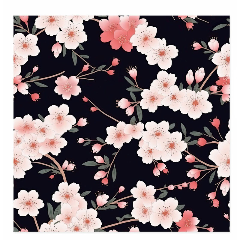 Floral, fleurs de cerisier en fleurs, impression d'art asiatique sans cadre, H 20 po x l 20 po