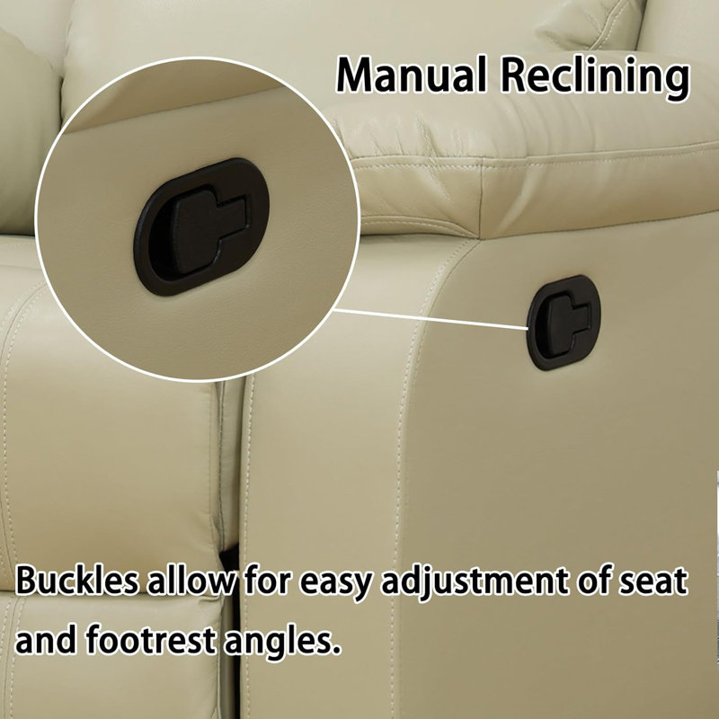 2-seater Beige Recycled Leather Reclining Sofa