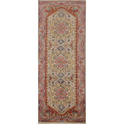 Geometric Gray Kazak Indian Runner Rug 3x8
