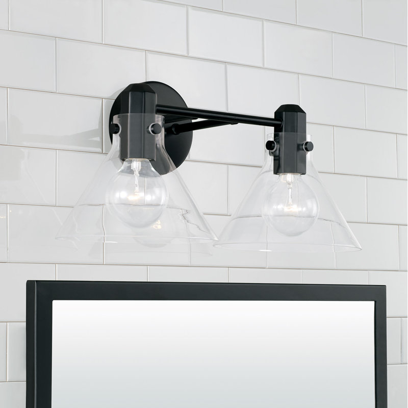Aged Brass and Clear Glass 2-Light Vanity Fixture