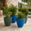 Ensemble de 4 pots à fleurs ronds effilés en résine synthétique moderne avec soucoupes et écrans de drainage, bleu foncé et vert foncé-2005305757-2020441380-2020441386