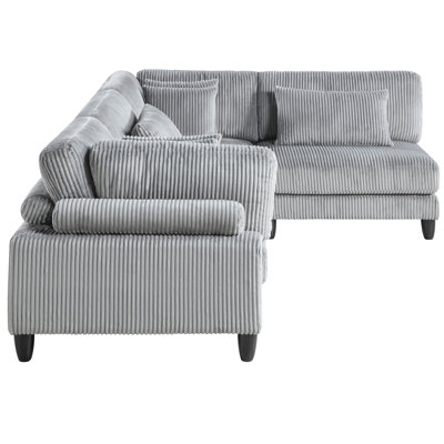 Gray Corduroy 4 Modular , Solid Wood Legs, Foam Padding For Comfortable Living 4 Sectional , Pocket Coils Home Decor Style