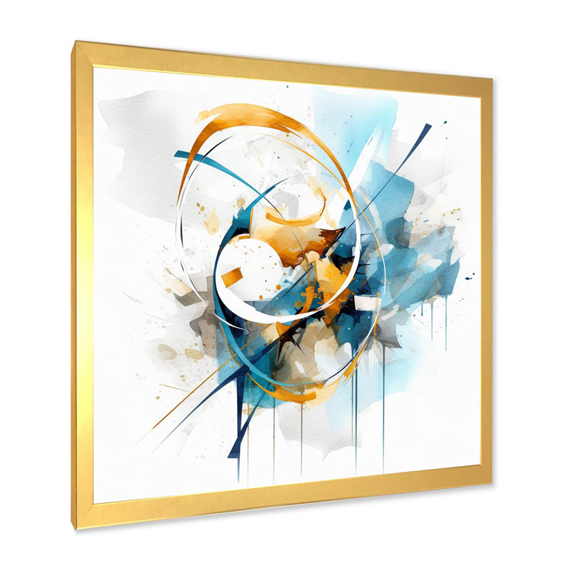 «Blue Gold surreal melody I», reproduction d'art sur toile abstraite, Cadre photo doré simple, H 36 po x l 36 po x P 1,5 po
