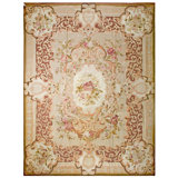 Mid 18th century Antique Floral Medallion Design Flat Woven French Aubusson Carpet