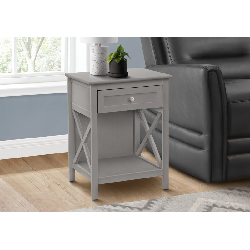 Table d'appoint / de bout transitionnelle à 2 niveaux avec tiroir de rangement et placage gris antique | Idée de cadeau, Gris