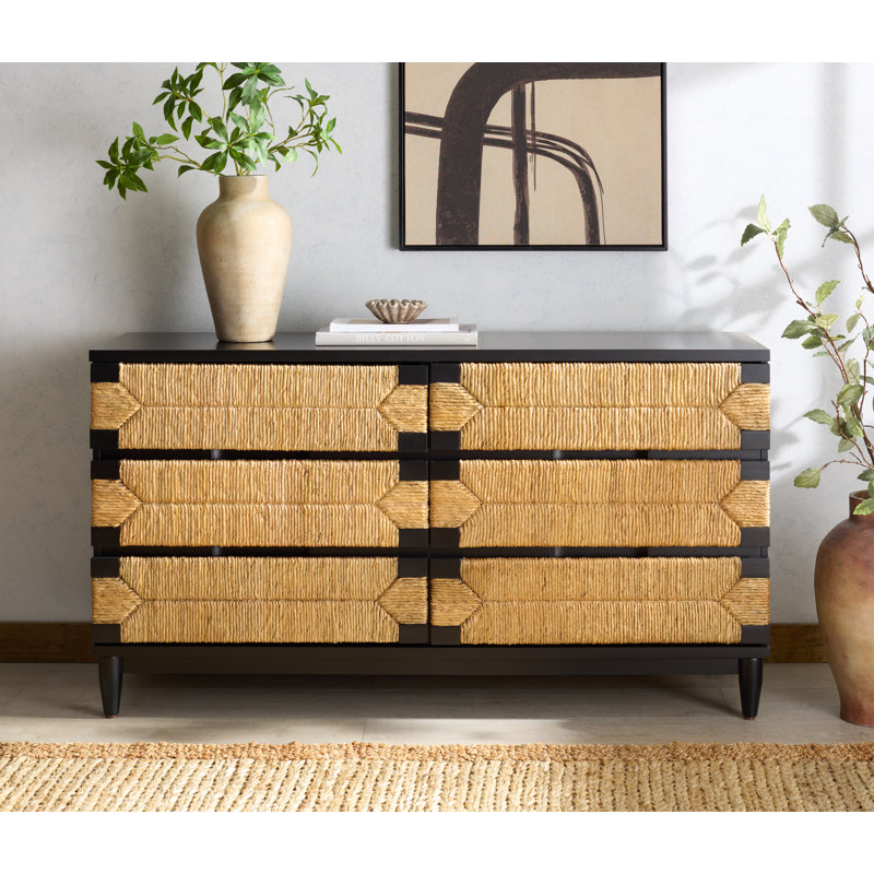 Commode 6 tiroirs Roseanna, Noir / Naturel