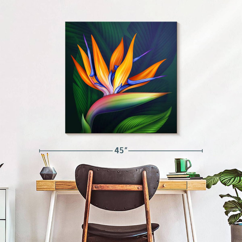 Fleur exotique d'oiseau du paradis sur toile, H 30 po x l 30 po x P 1,25 po