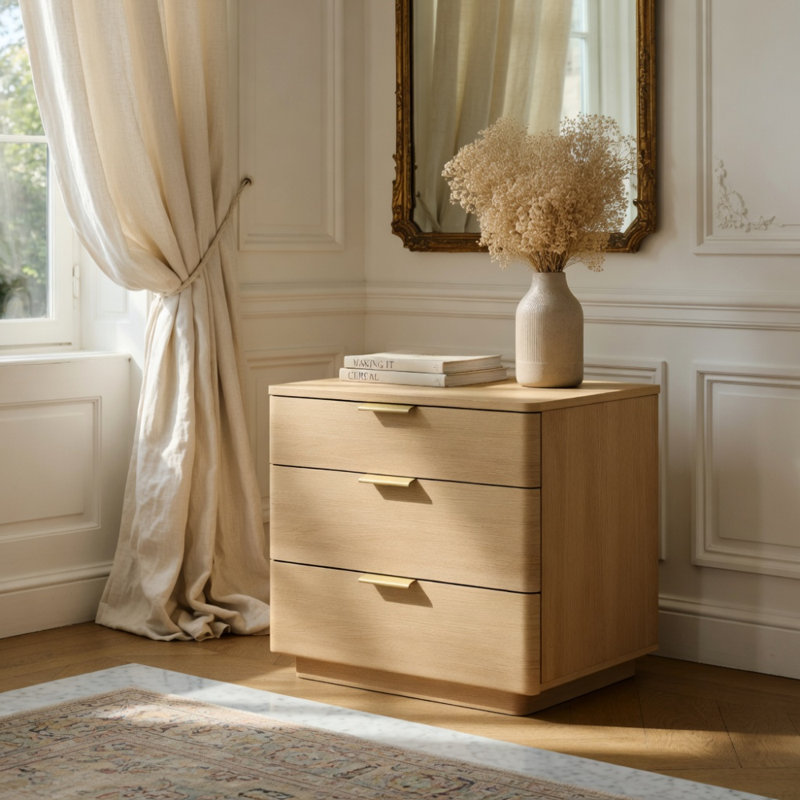 Table de chevet en chêne naturel, Chêne / doré