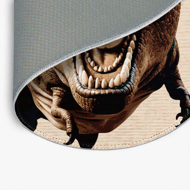 Dinosaurs Beige Indoor and Outdoor Area Rug, Round 5'