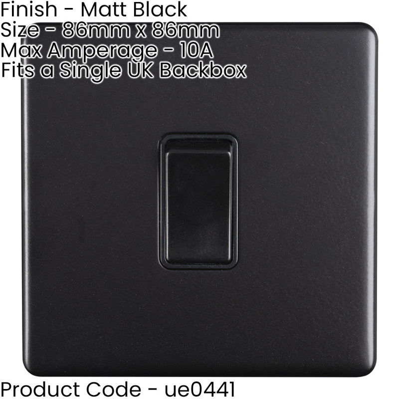 3 PACK 1 Gang Single Light Switch SCREWLESS MATT WHITE 2 Way 10A Slim Rocker, Matte Black, Black