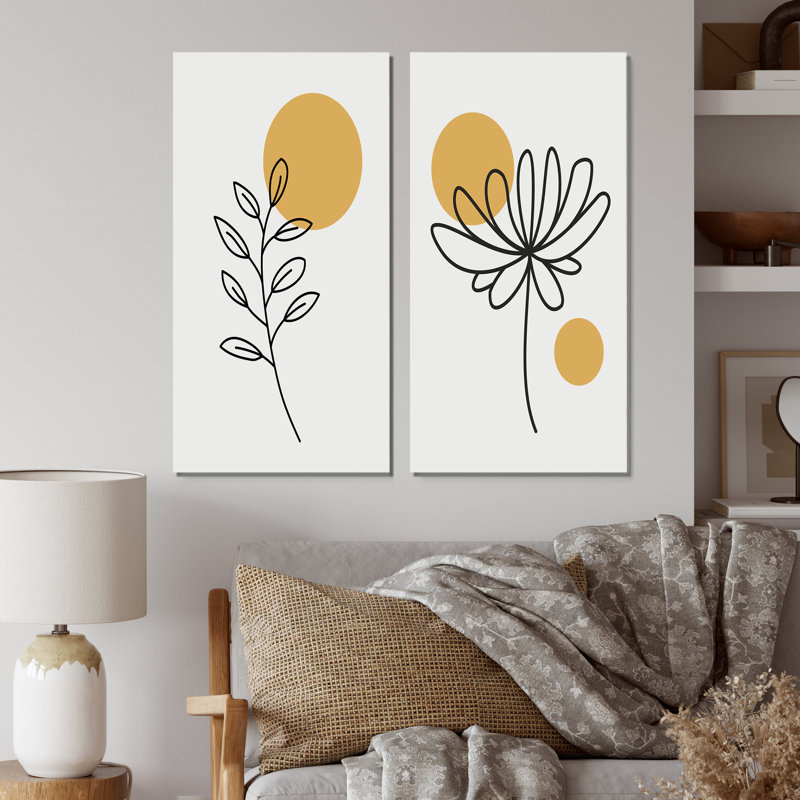 Art floral mural lune, peinture abstraite rétro - conception florale rétro créative avec pleine lune I, H 40 po x l 40 po